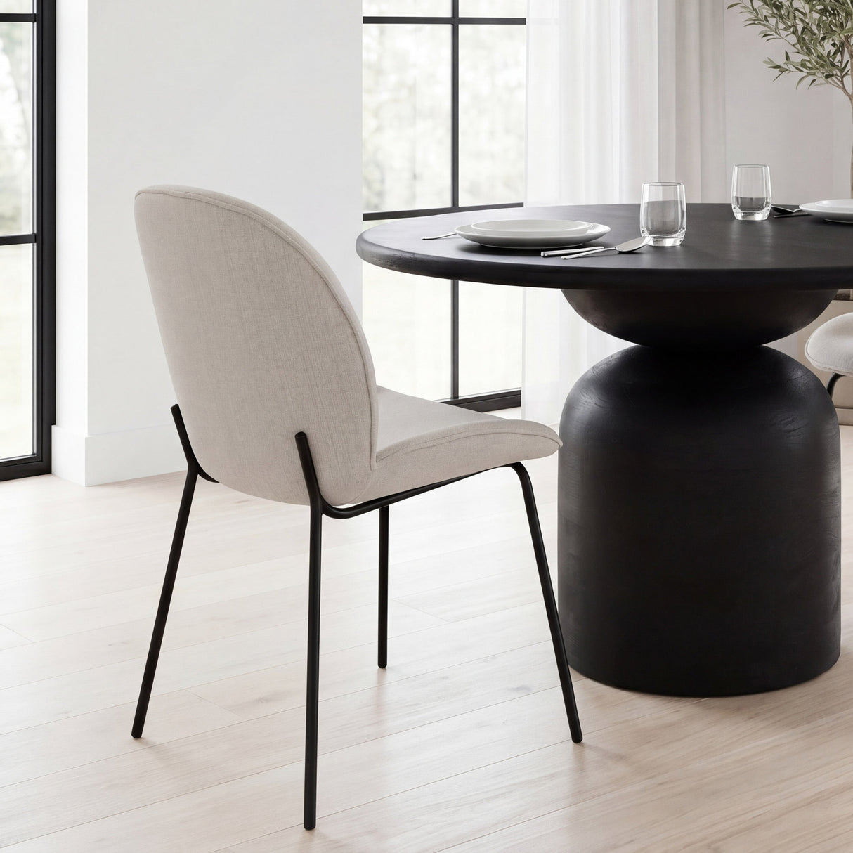 Inala White Fabric Seat Black Metal Frame Dining Chair, Set of 2 by Mercana at Eve Furniture
