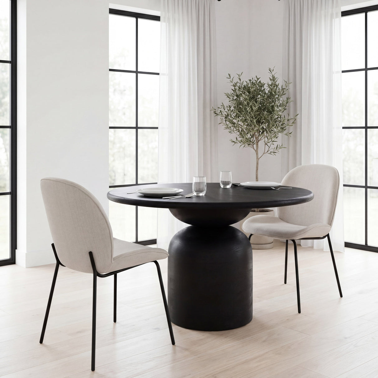Inala White Fabric Seat Black Metal Frame Dining Chair, Set of 2 by Mercana at Eve Furniture