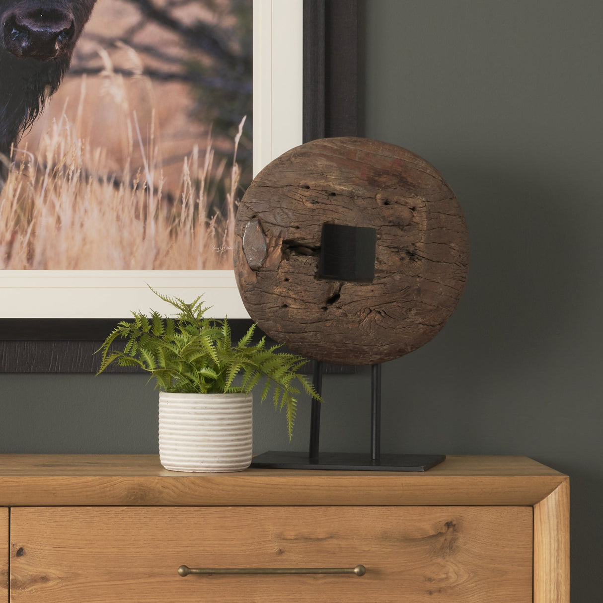 Incana 20L x 4W Natural Brown Reclaimed Wood Wheel Object by Mercana at Eve Furniture