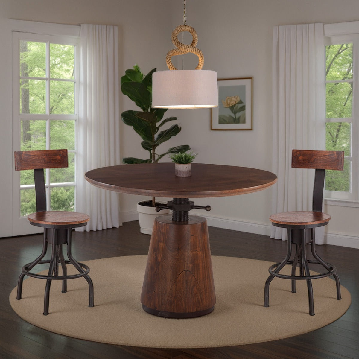 Industrial Modern 40" Round Adjustable Table in Walnut by Home Trends & Design at Eve Furniture