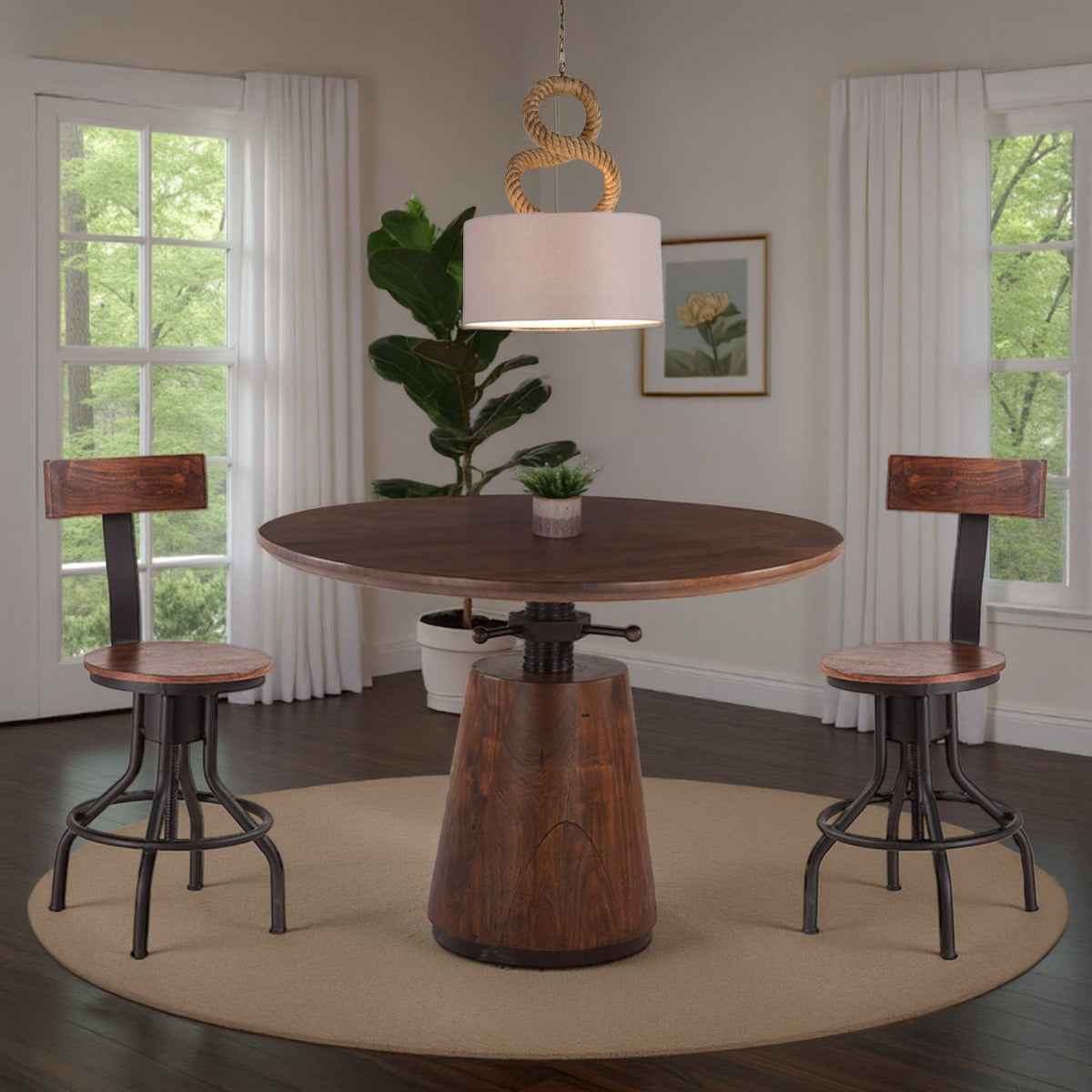 Industrial Modern 40" Round Adjustable Table in Walnut by Home Trends & Design at Eve Furniture
