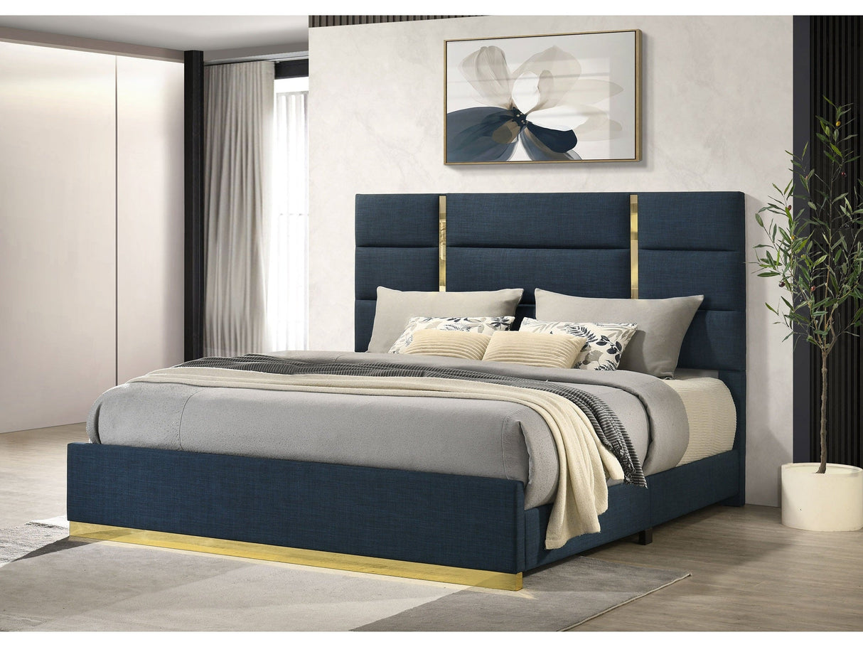 Ines Navy 52-inch Fabric Upholstered Eastern King Panel Bed by Coaster at Eve Furniture