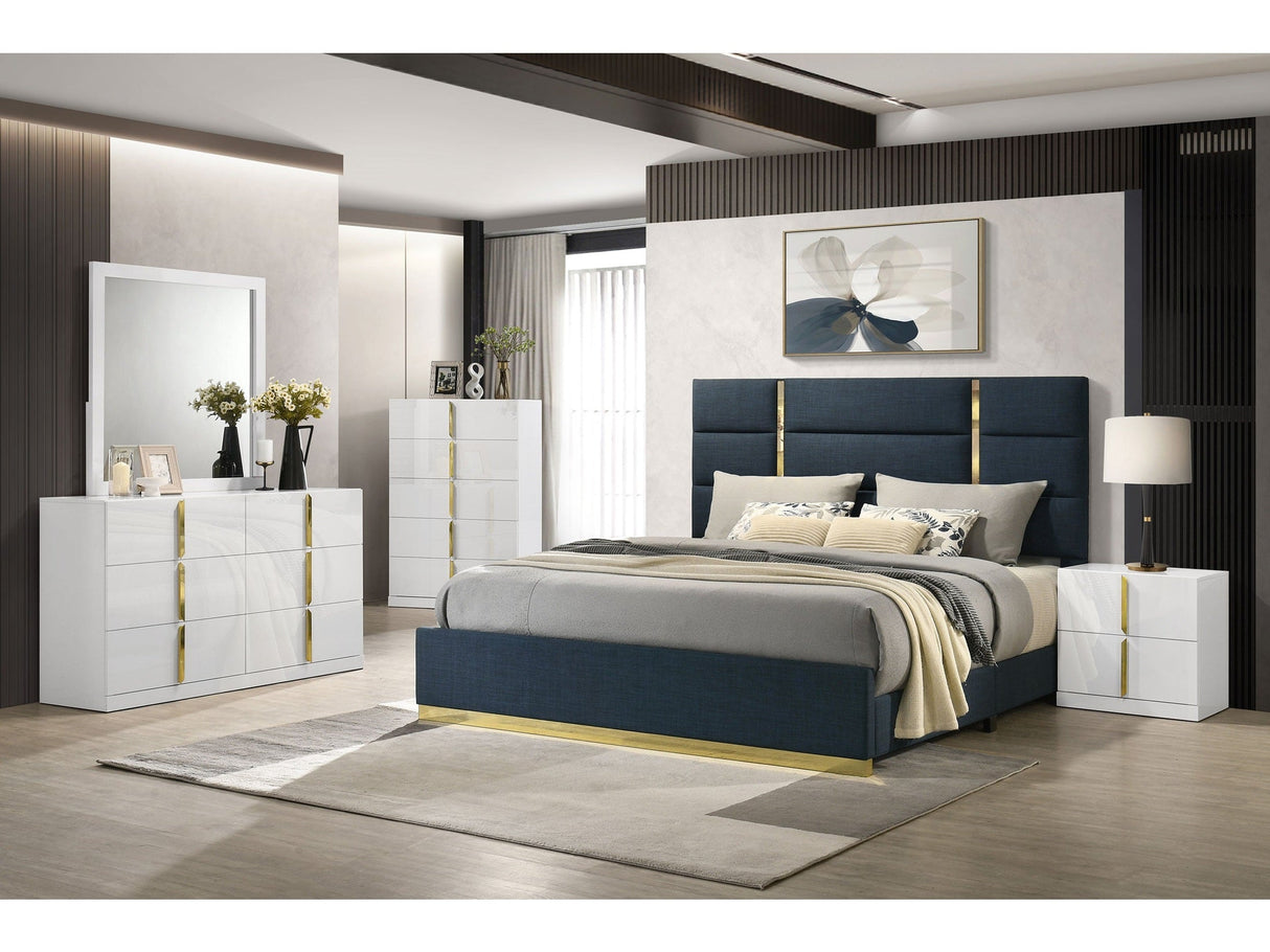 Ines Navy/White High Gloss 5-piece Eastern King Bedroom Set by Coaster at Eve Furniture