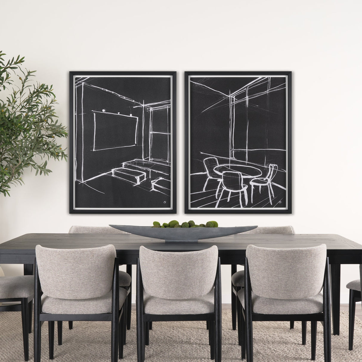 Interior Sketch VI by Mercana Studio a Hand Embellished Framed Art Print by Mercana at Eve Furniture