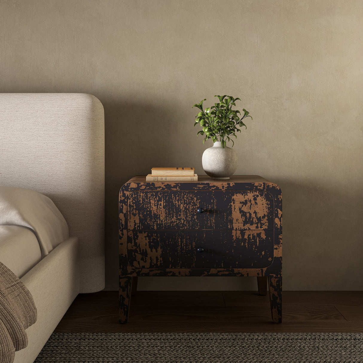 Iris Distressed Black Nightstand by MOES at Eve Furniture