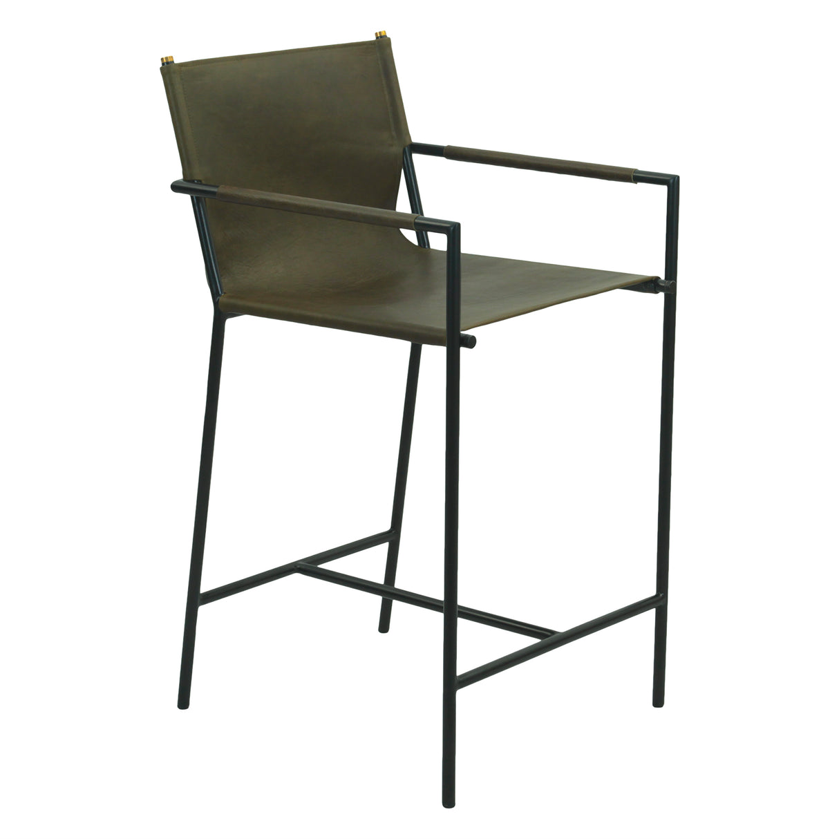 Irvine 20" Counter Armchair in Olive Green Leather and Iron by Home Trends & Design at Eve Furniture