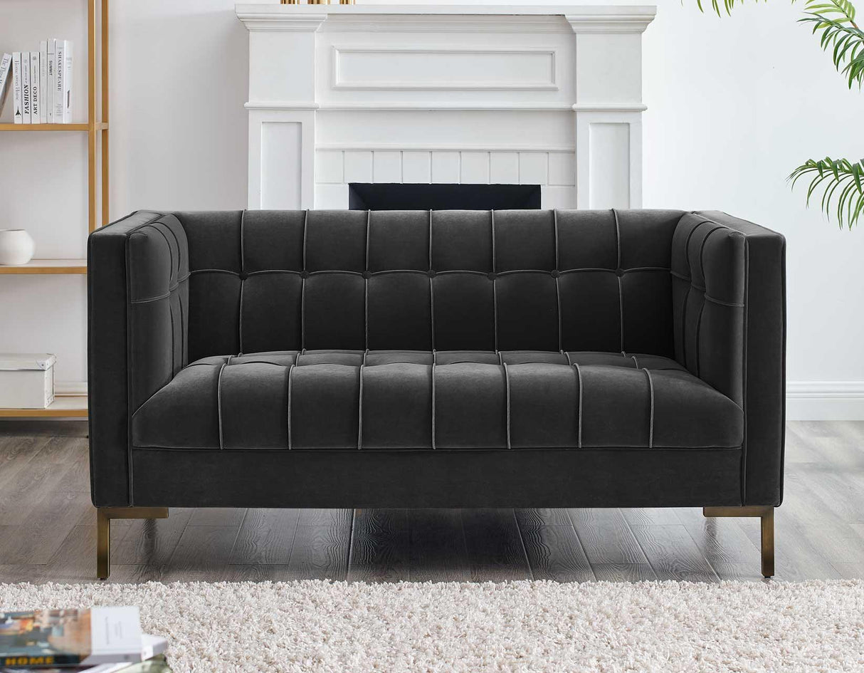 Isaac Channel Stitched Gray Velvet Loveseat by Steve Silver at Eve Furniture