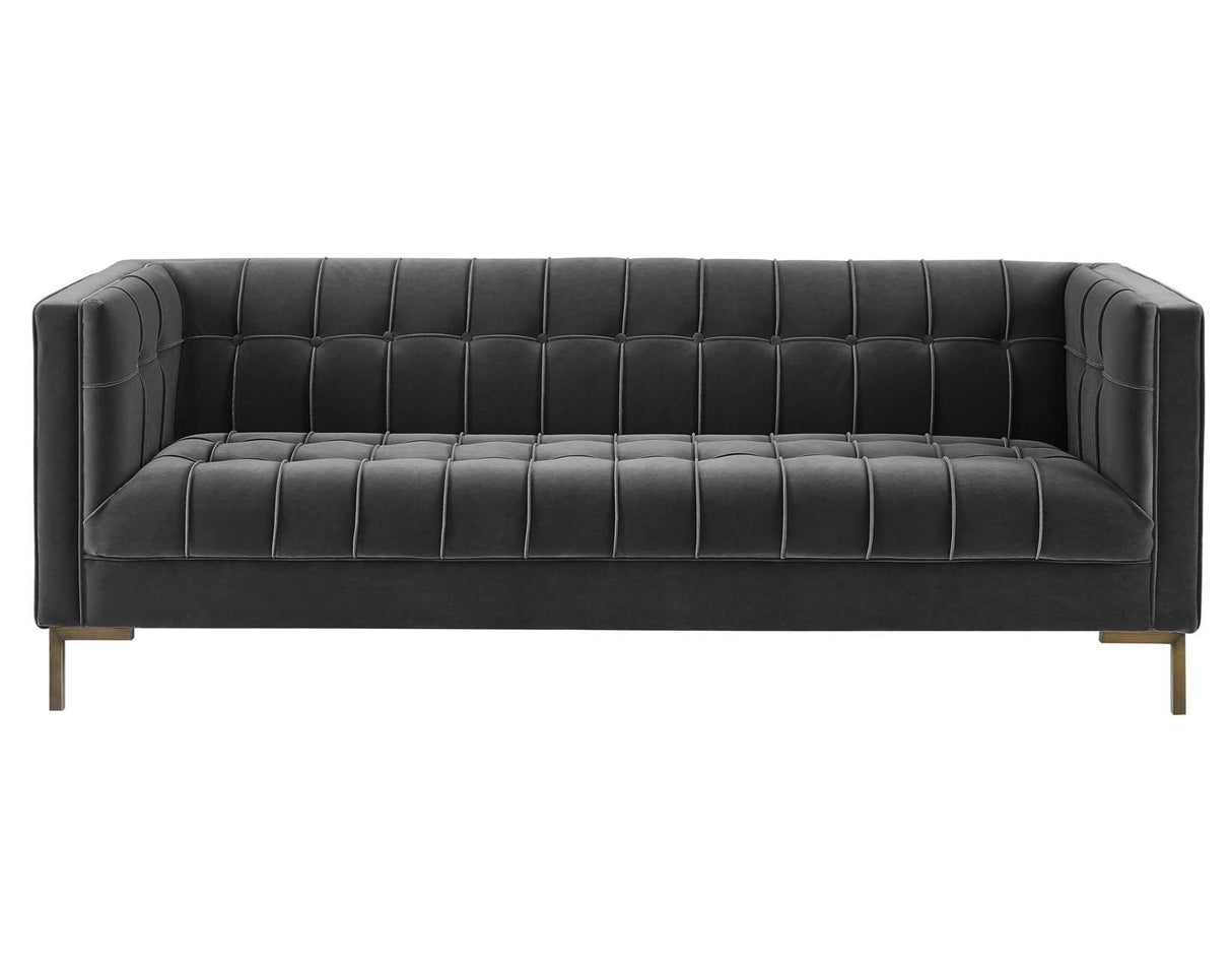 Isaac Channel Stitched Gray Velvet Sofa by Steve Silver at Eve Furniture