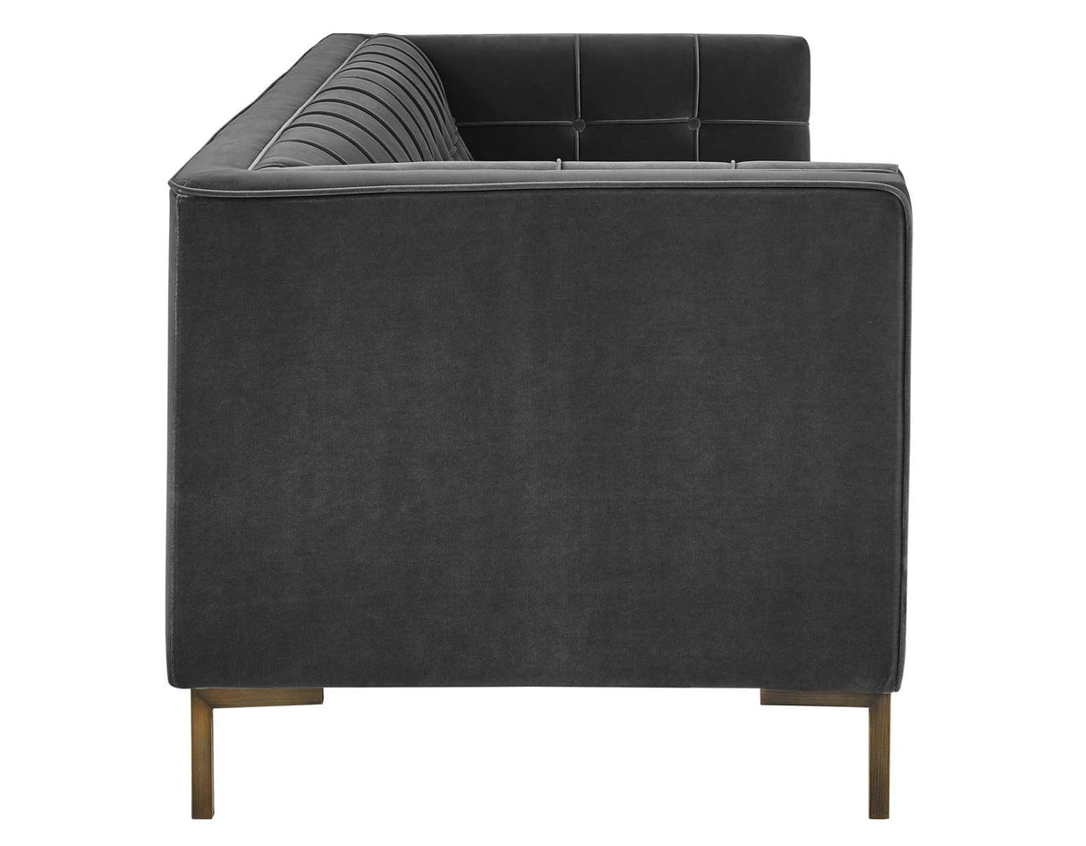 Isaac Channel Stitched Gray Velvet Sofa by Steve Silver at Eve Furniture