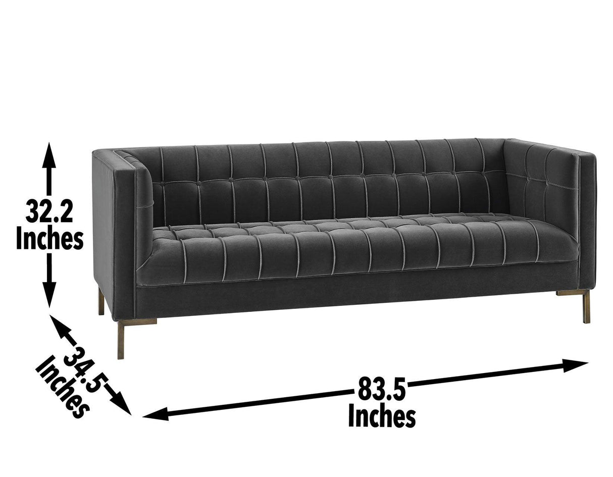 Isaac Channel Stitched Gray Velvet Sofa by Steve Silver at Eve Furniture
