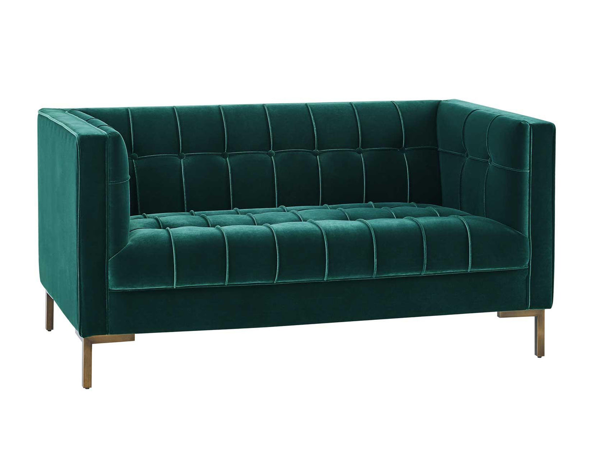 Isaac Channel Stitched Green Velvet Loveseat by Steve Silver at Eve Furniture