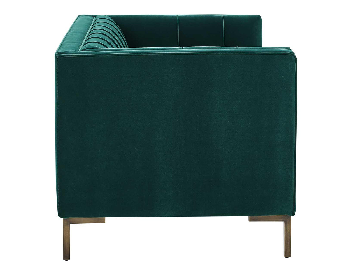 Isaac Channel Stitched Green Velvet Loveseat by Steve Silver at Eve Furniture