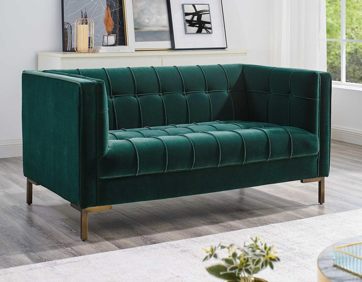 Isaac Channel Stitched Green Velvet Loveseat by Steve Silver at Eve Furniture