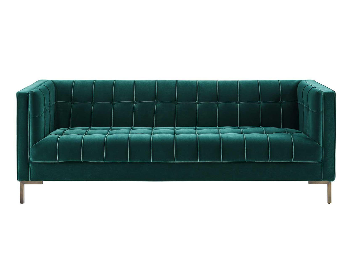 Isaac Channel Stitched Green Velvet Sofa by Steve Silver at Eve Furniture