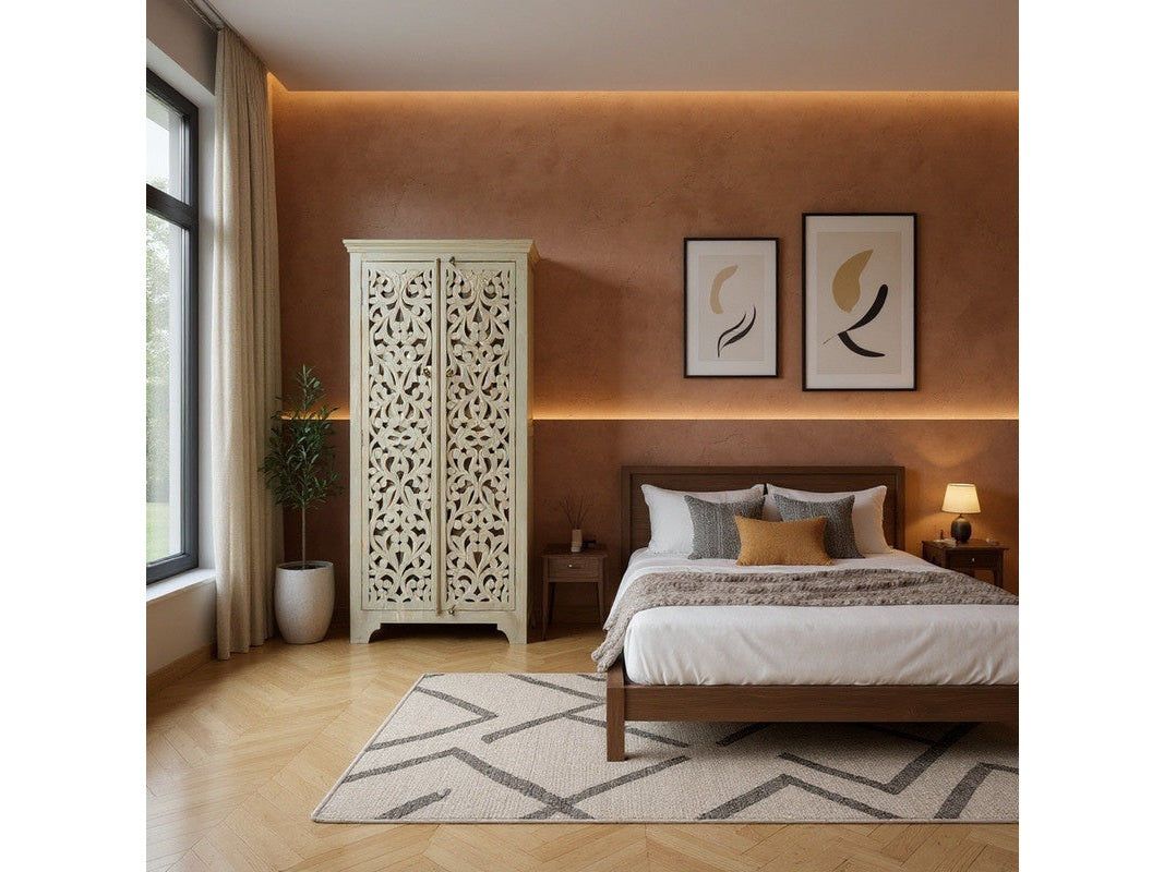 İshana Cream/Brown Tall Cabinet by Crestview at Eve Furniture