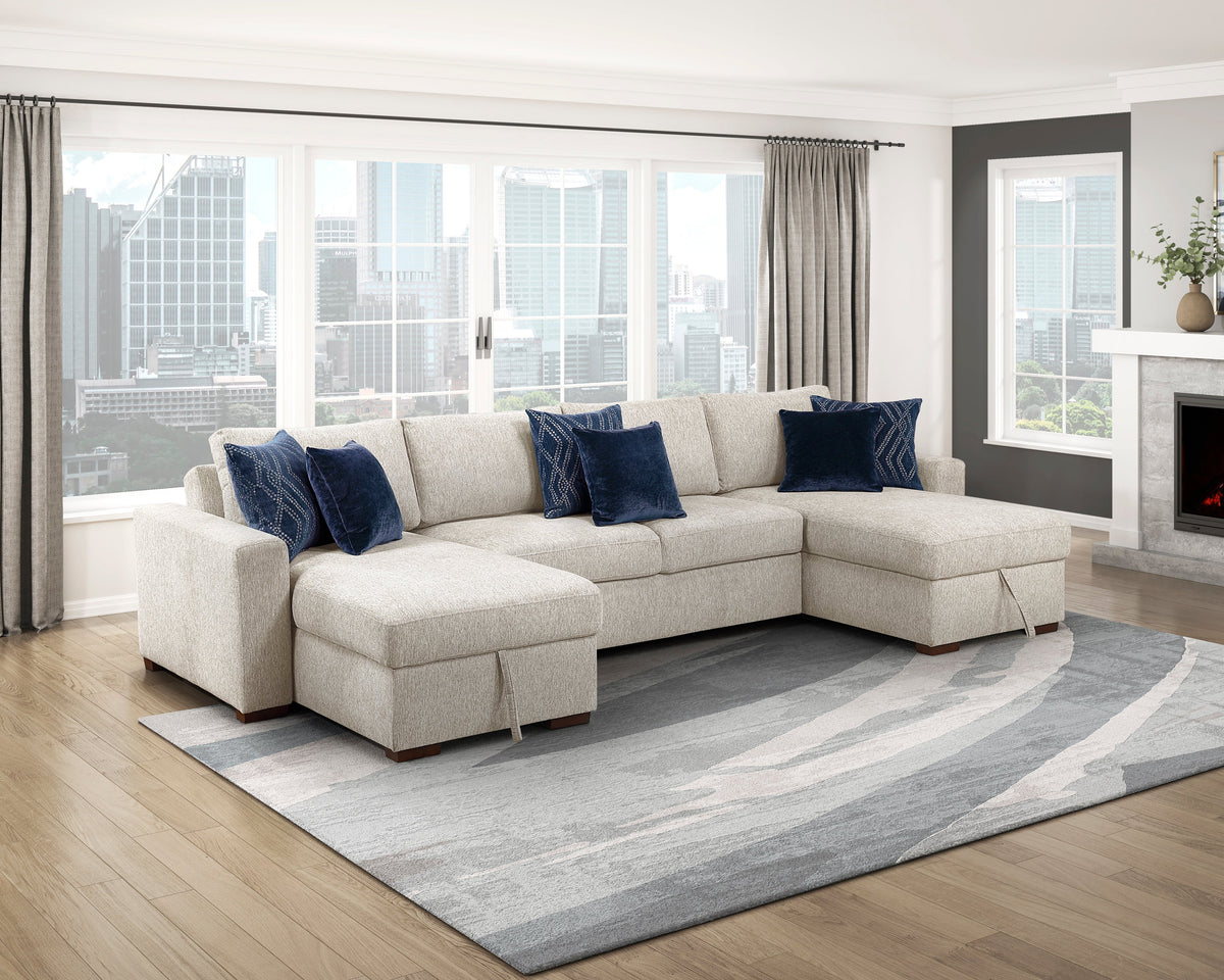 Isla Beige 3-Piece Sectional with Reversible Chaises and Hidden Storage by Homelegance at Eve Furniture