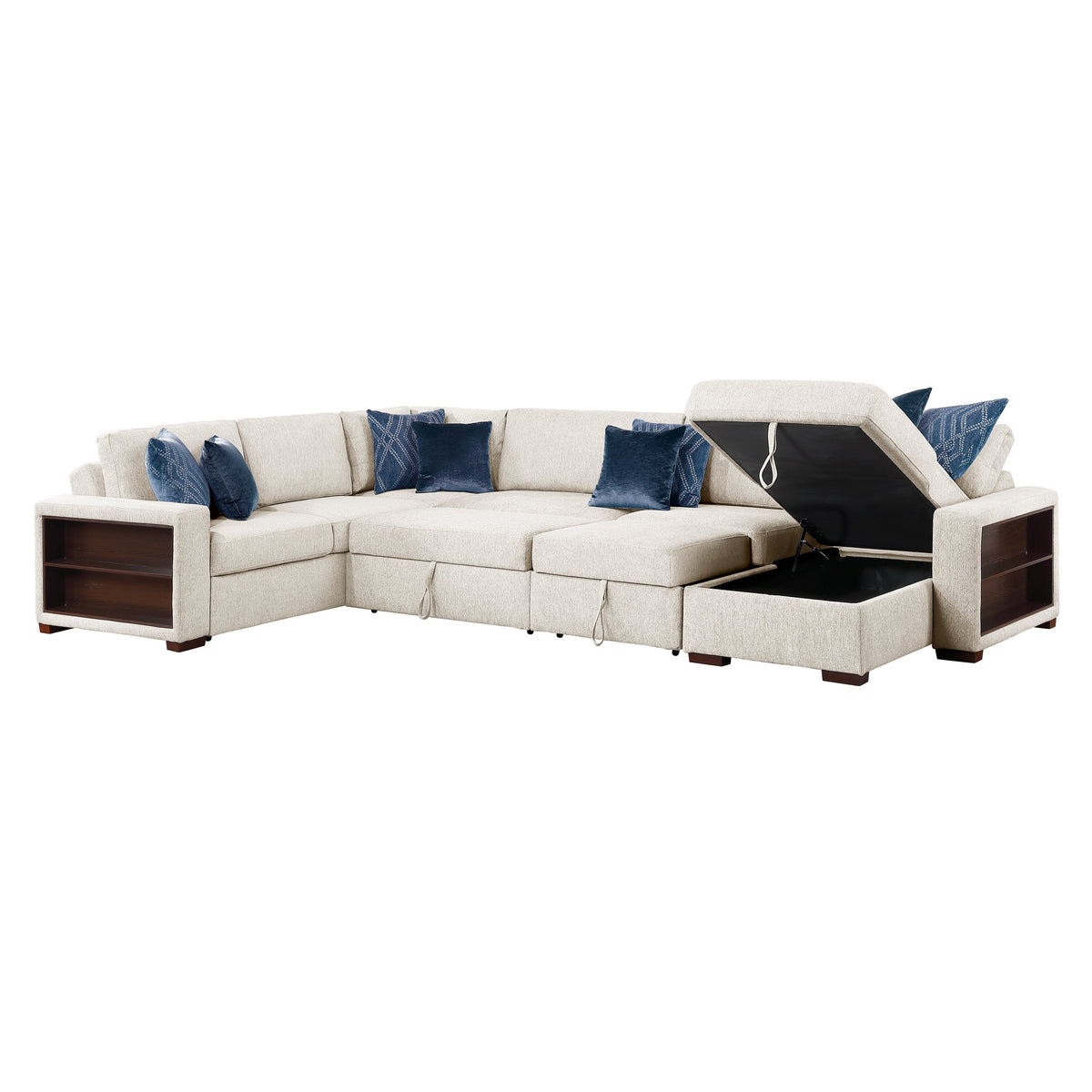 Isla Beige 5-Piece Modular Dual Sleeper Sectional with USB-C Ports and Armrest Storage by Homelegance at Eve Furniture