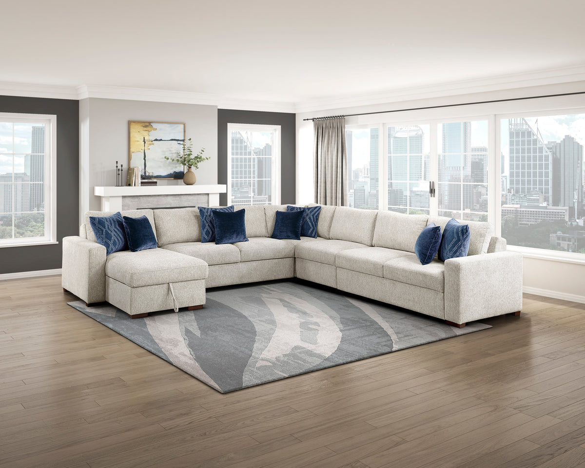Isla Beige 5-Piece Sectional with Convertible and Reversible Chaise, Hidden Storage, Click Motion Back by Homelegance at Eve Furniture