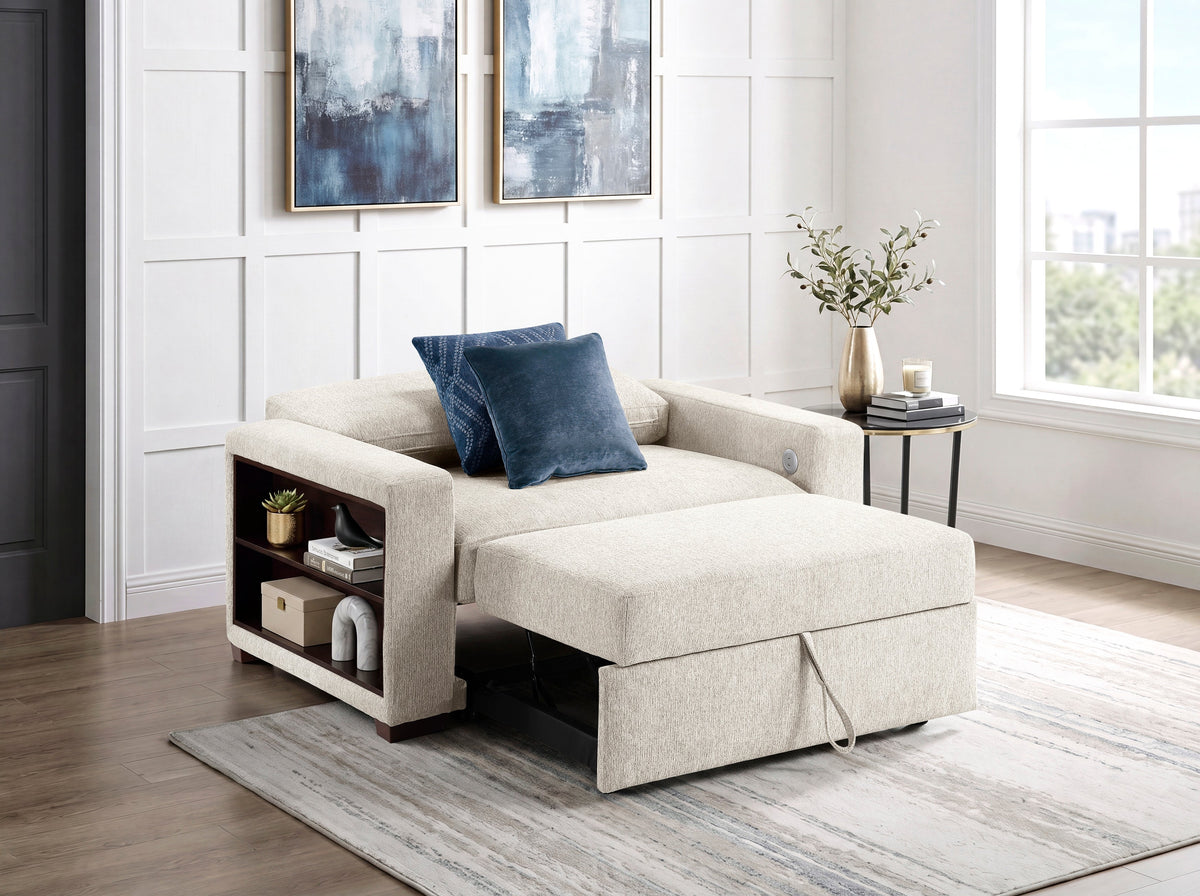 Isla Beige Microfiber Chair and a Half Sleeper with Armrest Shelves and USB-C Ports by Homelegance at Eve Furniture