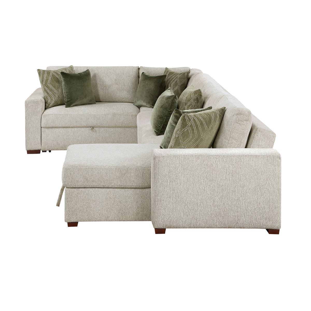 Isla Sage Sand 4-Piece Sectional with Chair and a Half Sleeper and Storage Chaise by Homelegance at Eve Furniture