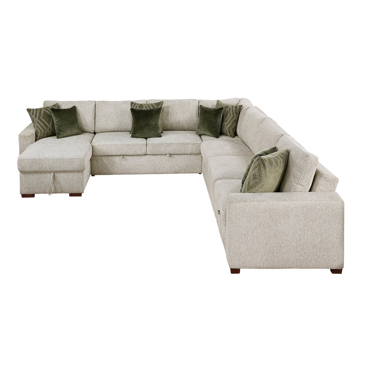 Isla Sage Sand 5-Piece Modular Sectional with Dual Pull-Out Beds and Storage Chaise by Homelegance at Eve Furniture