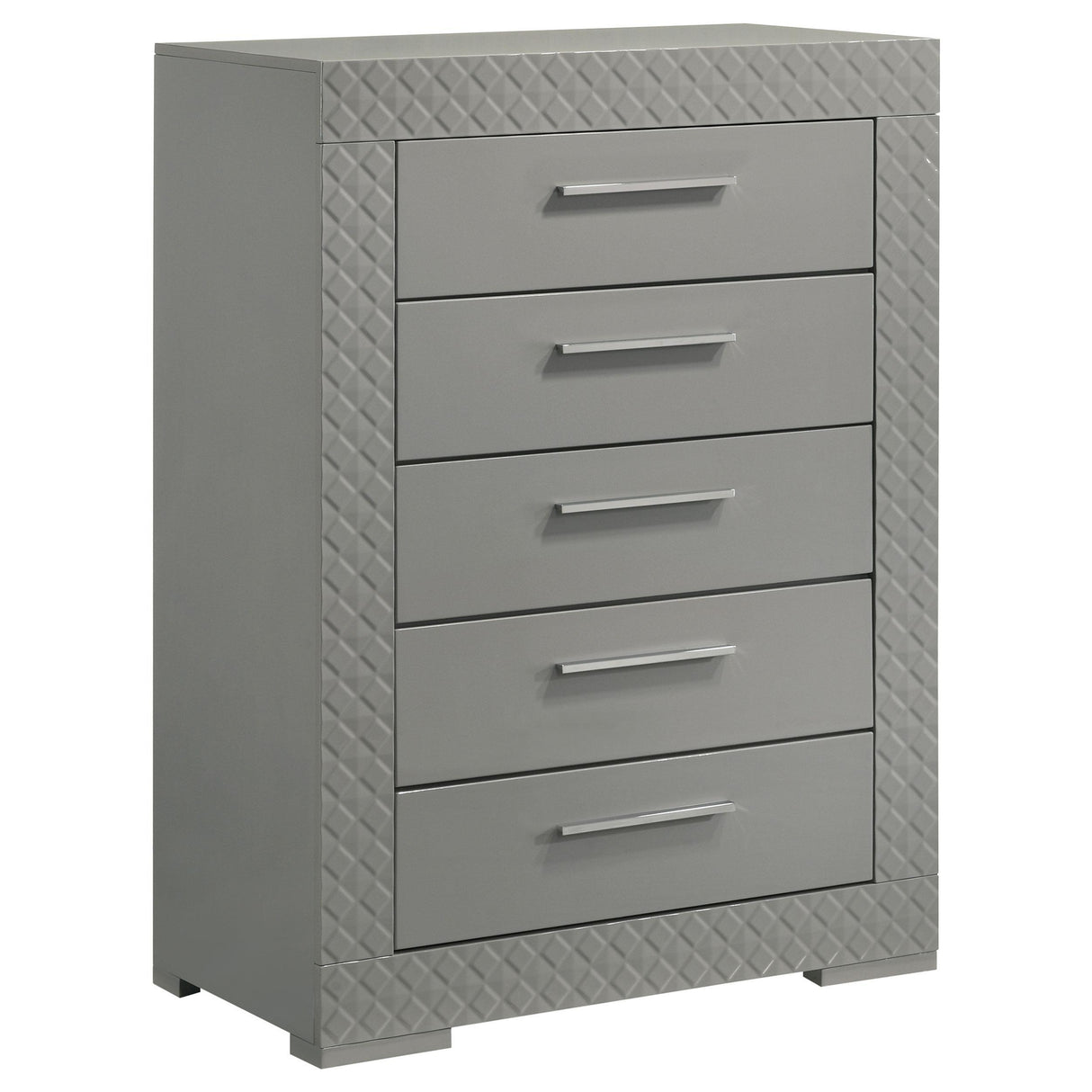 Ives 5-drawer Bedroom Chest of Drawers Grey High Gloss by Coaster at Eve Furniture