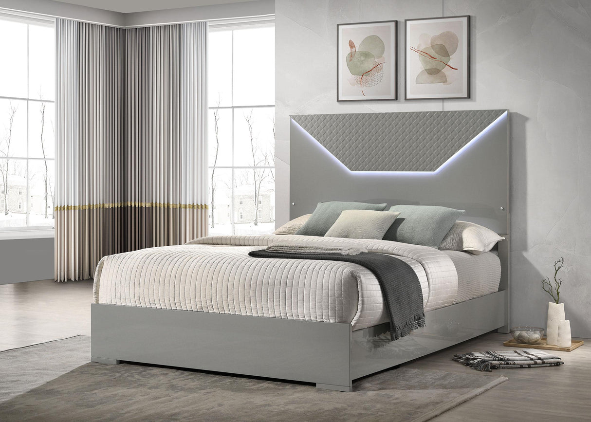 Ives Gray High Gloss Eastern King Panel Bed LED Headboard by Coaster at Eve Furniture