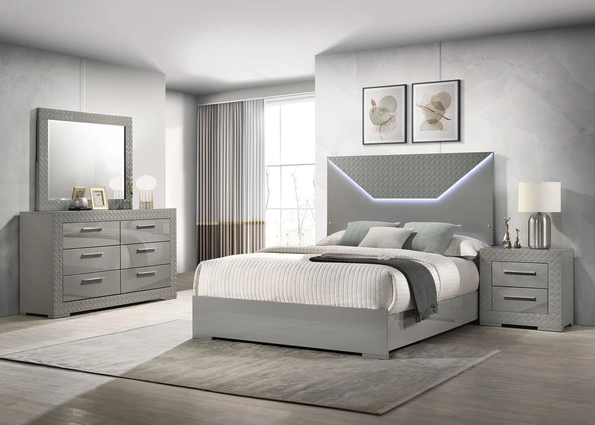 Ives Grey High Gloss 4-Piece Eastern King Bedroom Set by Coaster at Eve Furniture