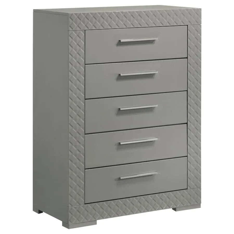 Ives Grey High Gloss 5-Piece Queen Bedroom Set by Coaster at Eve Furniture