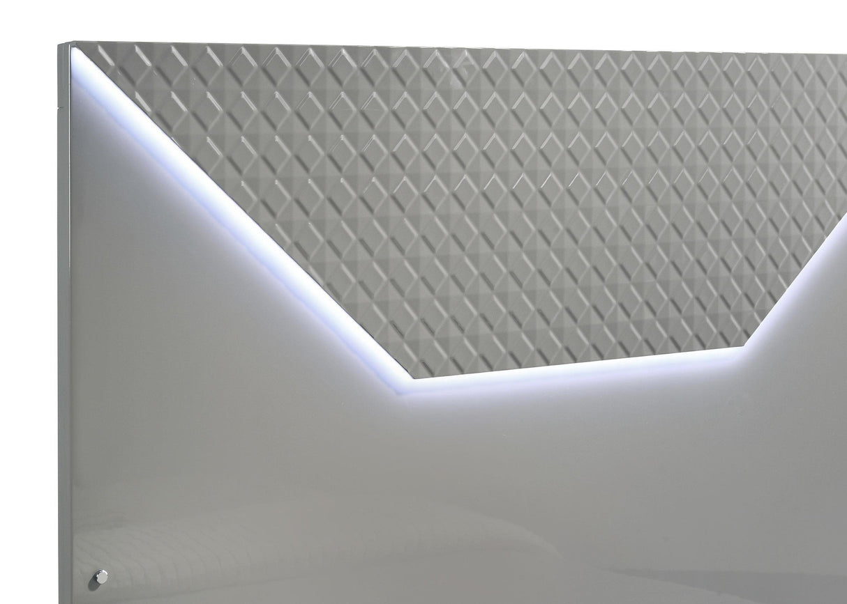 Ives Grey High Gloss Queen Panel Bed LED Headboard by Coaster at Eve Furniture