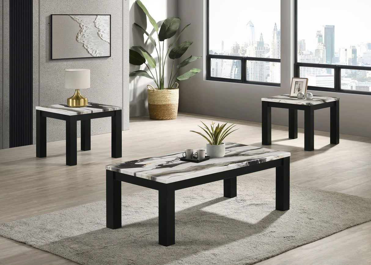 Ivy Brown/Black Faux Marble 3-Piece Coffee Table Set by Crown Mark at Eve Furniture