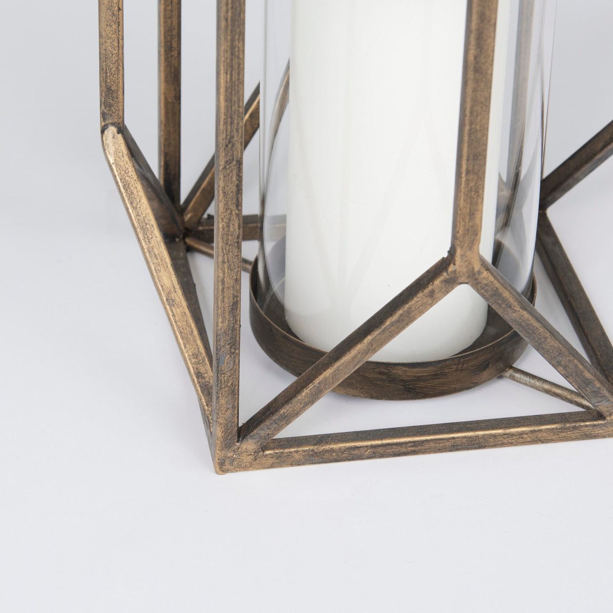 Ivy Small Gold Metal Geometric Cage Candle Holder Lantern by Mercana at Eve Furniture