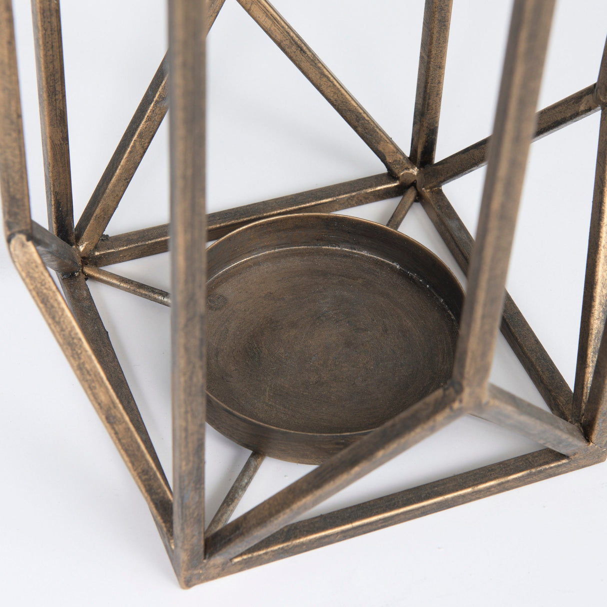 Ivy Small Gold Metal Geometric Cage Candle Holder Lantern by Mercana at Eve Furniture