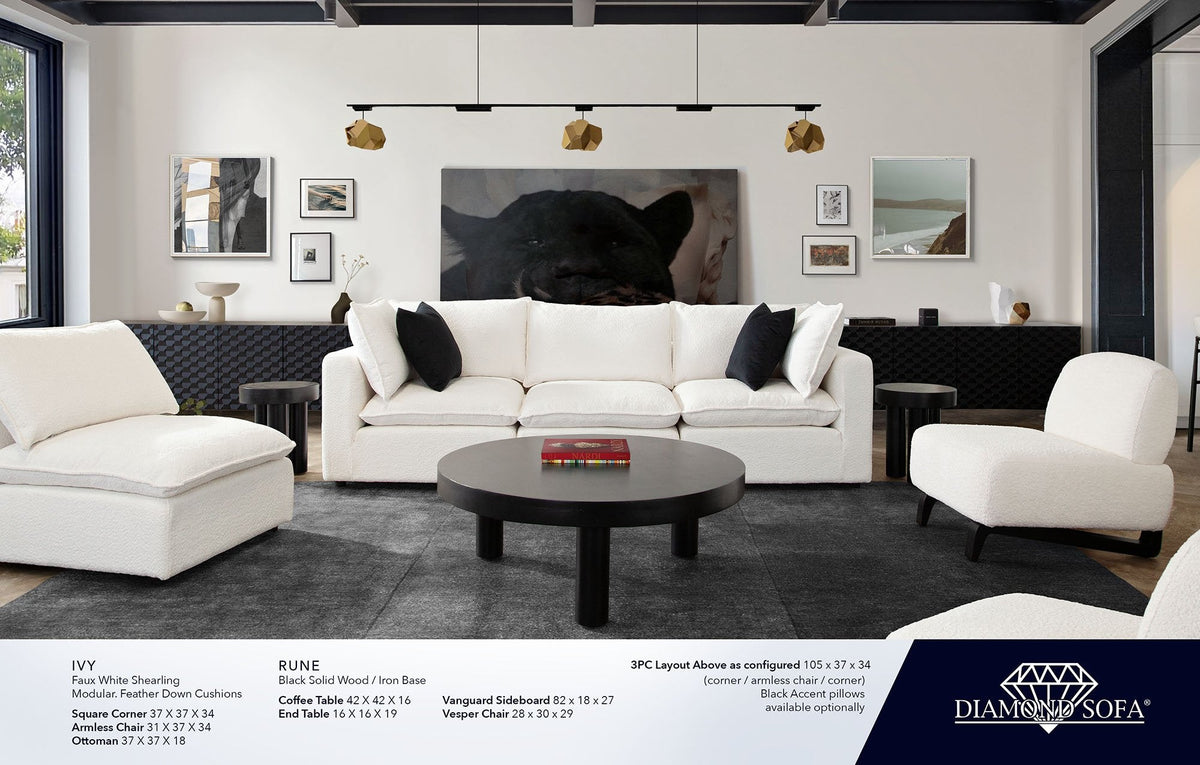Ivy White Faux Shearling Reversible 4-Pc Sectional by Diamond Sofa at Eve Furniture