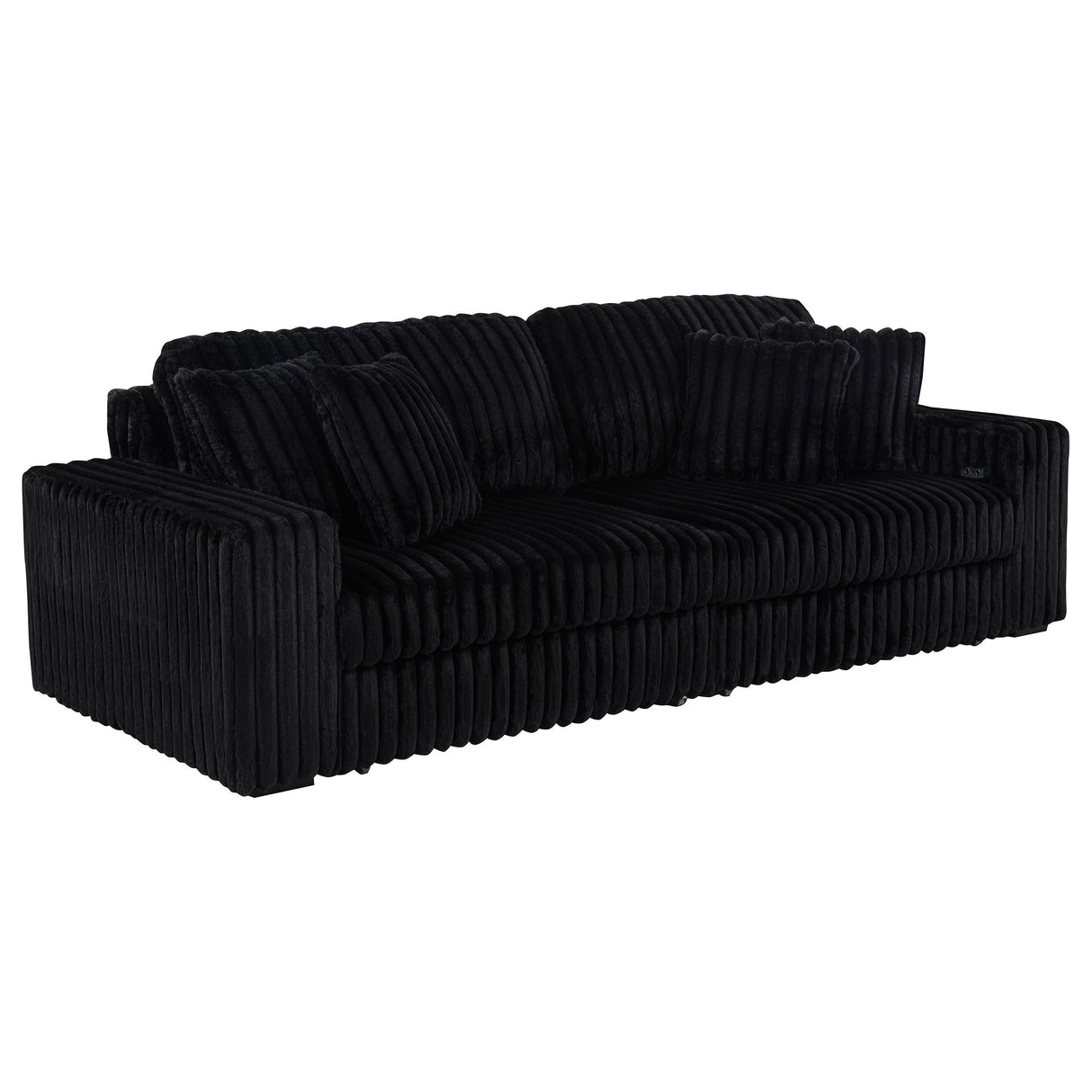 Jacana Corduroy Upholstered Dual Power Chaise Sofa Black by Coaster at Eve Furniture