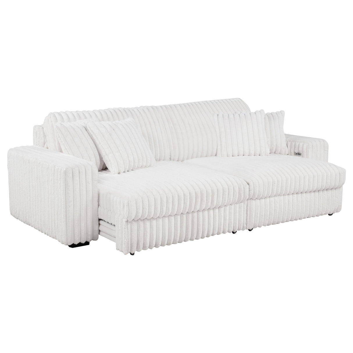 Jacana Corduroy Upholstered Dual Power Chaise Sofa Ivory by Coaster at Eve Furniture
