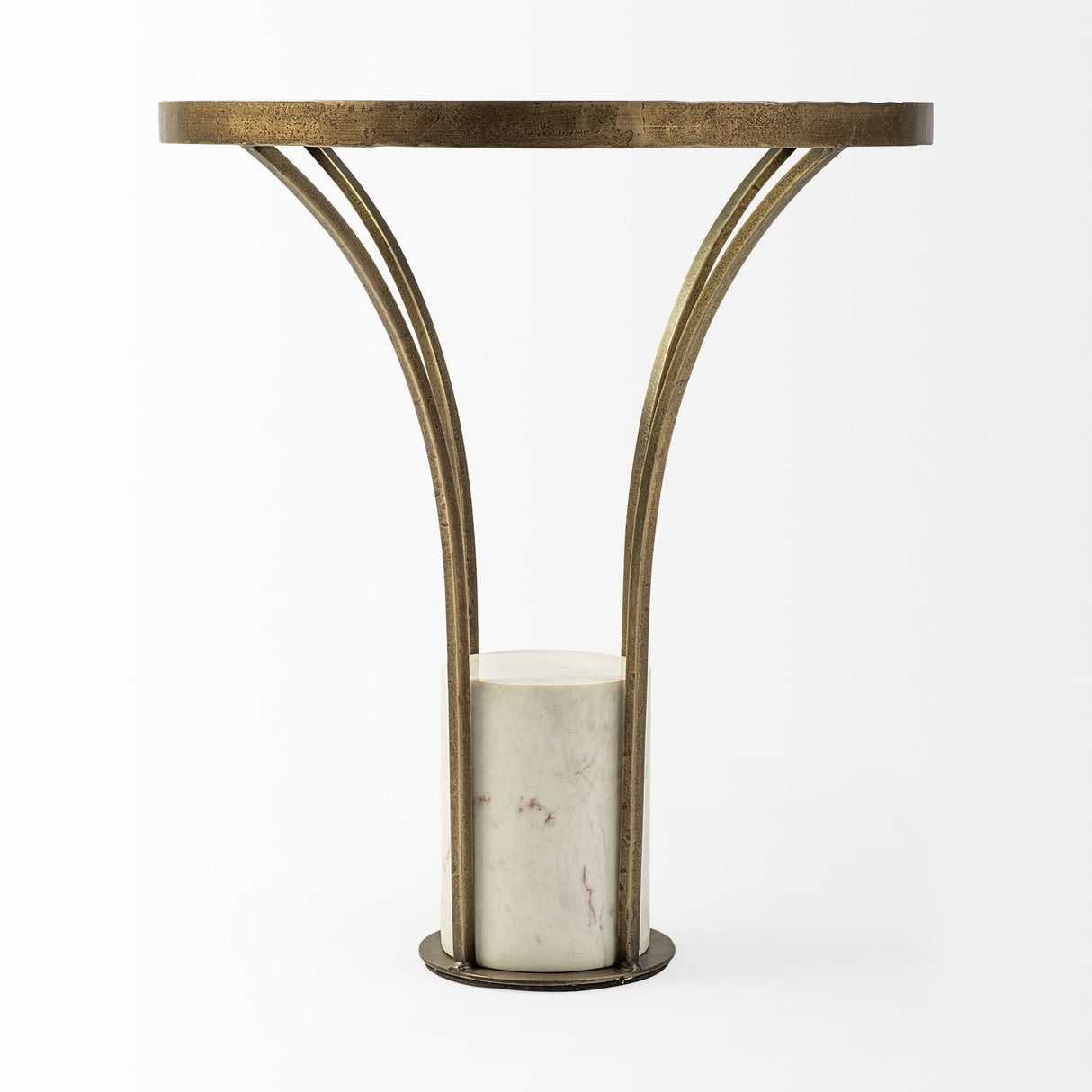 Jacinta II Round Glass Top Metal and Marble Pedestal End/Side Table by Mercana at Eve Furniture
