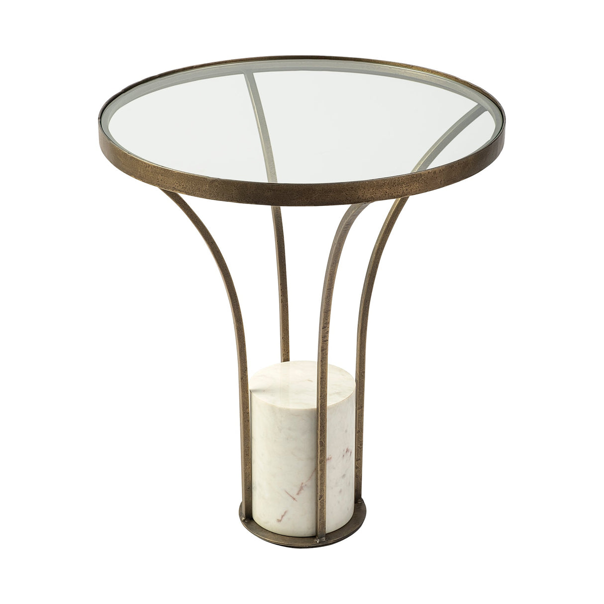 Jacinta II Round Glass Top Metal and Marble Pedestal End/Side Table by Mercana at Eve Furniture