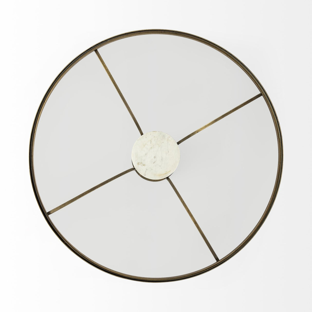 Jacinta Round Glass Top Metal and Marble Pedestal Coffee Table by Mercana at Eve Furniture