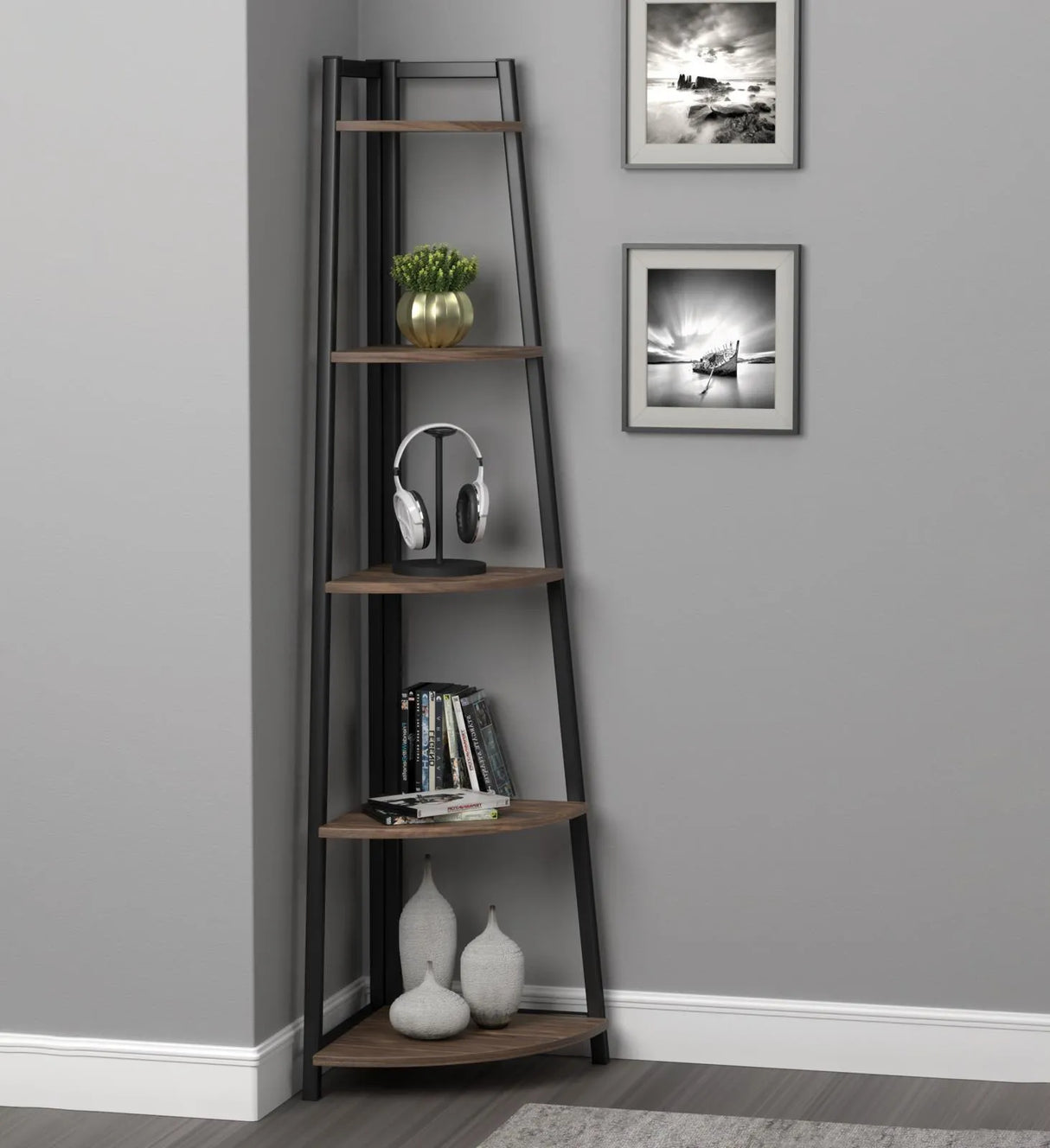 Jacksonville Aged Walnut 5-Tier Corner Bookcase by Coaster at Eve Furniture