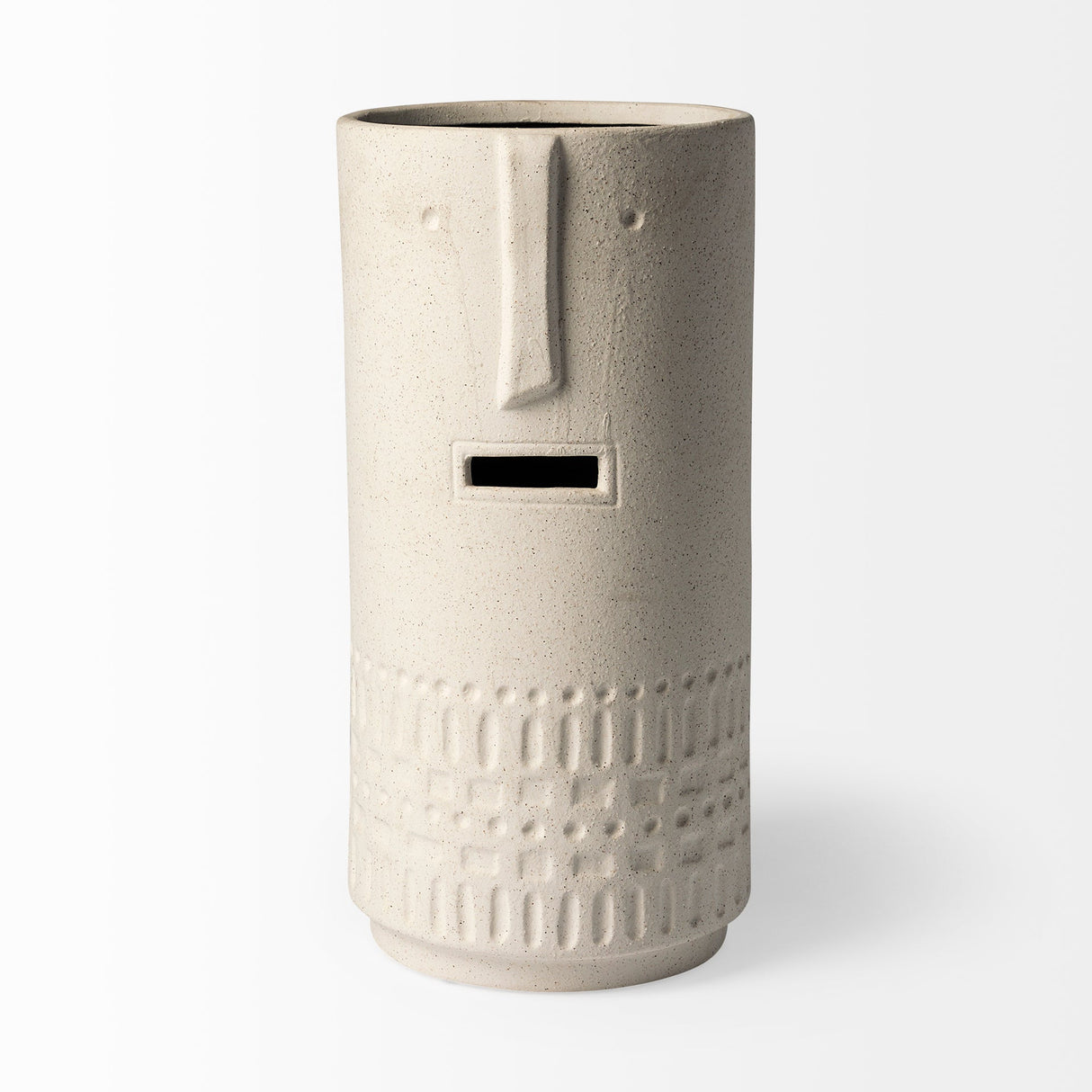 Jacob II Tall White Ceramic Smiling Face Vase by Mercana at Eve Furniture