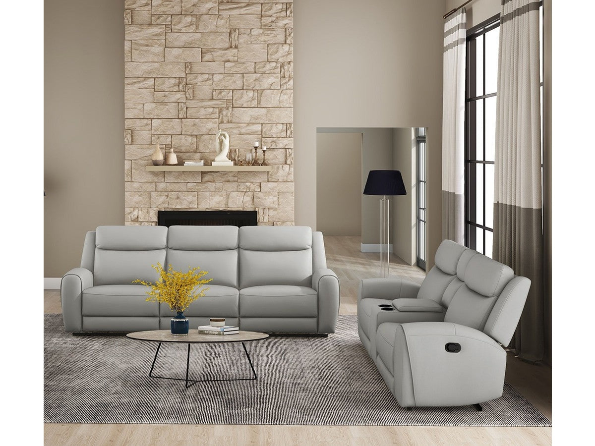 Jacobus Light Gray Leather Sofa & Loveseat by Furniture of America at Eve Furniture