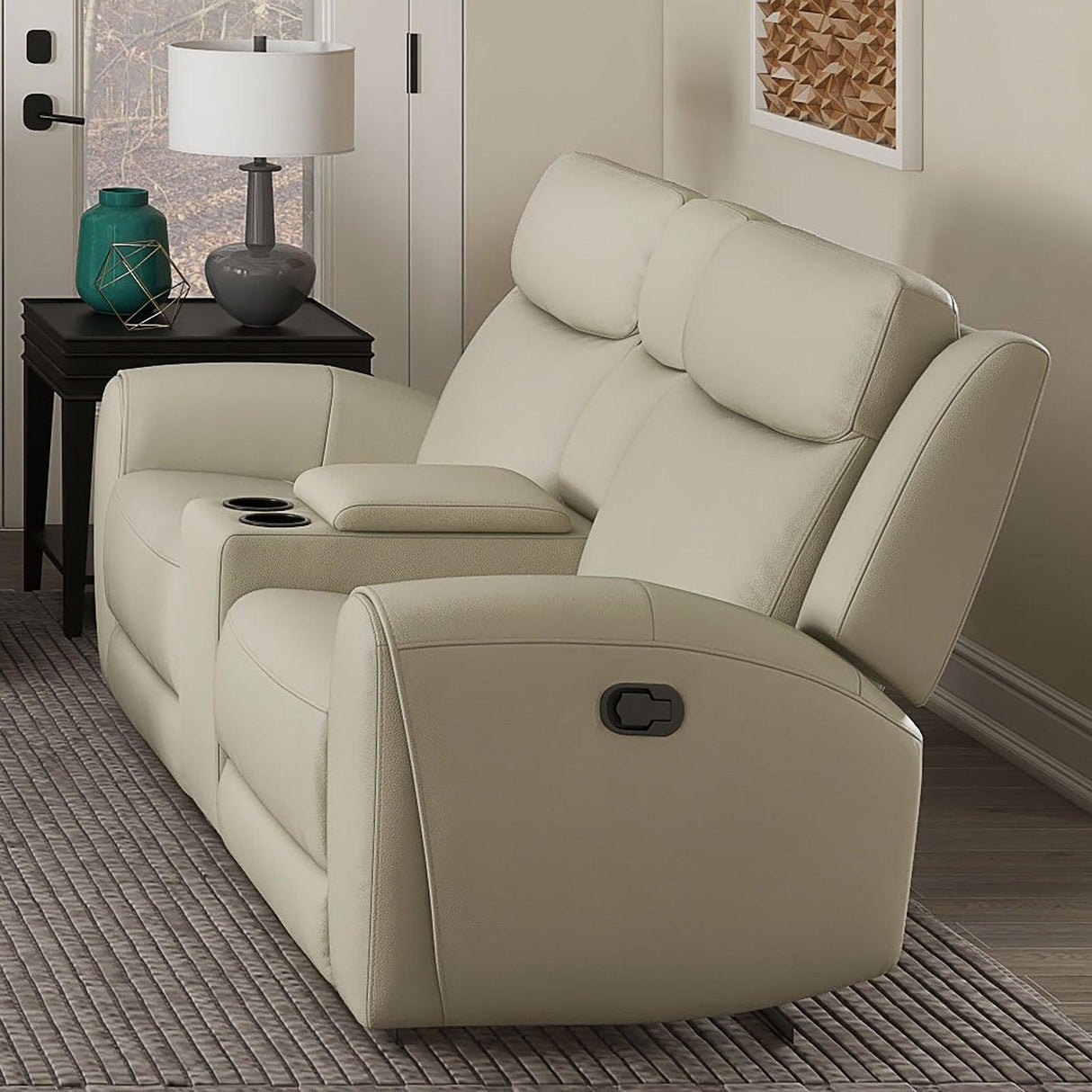 Jacobus Beige Manual Recliner Loveseat w/ Console by Furniture of America at Eve Furniture