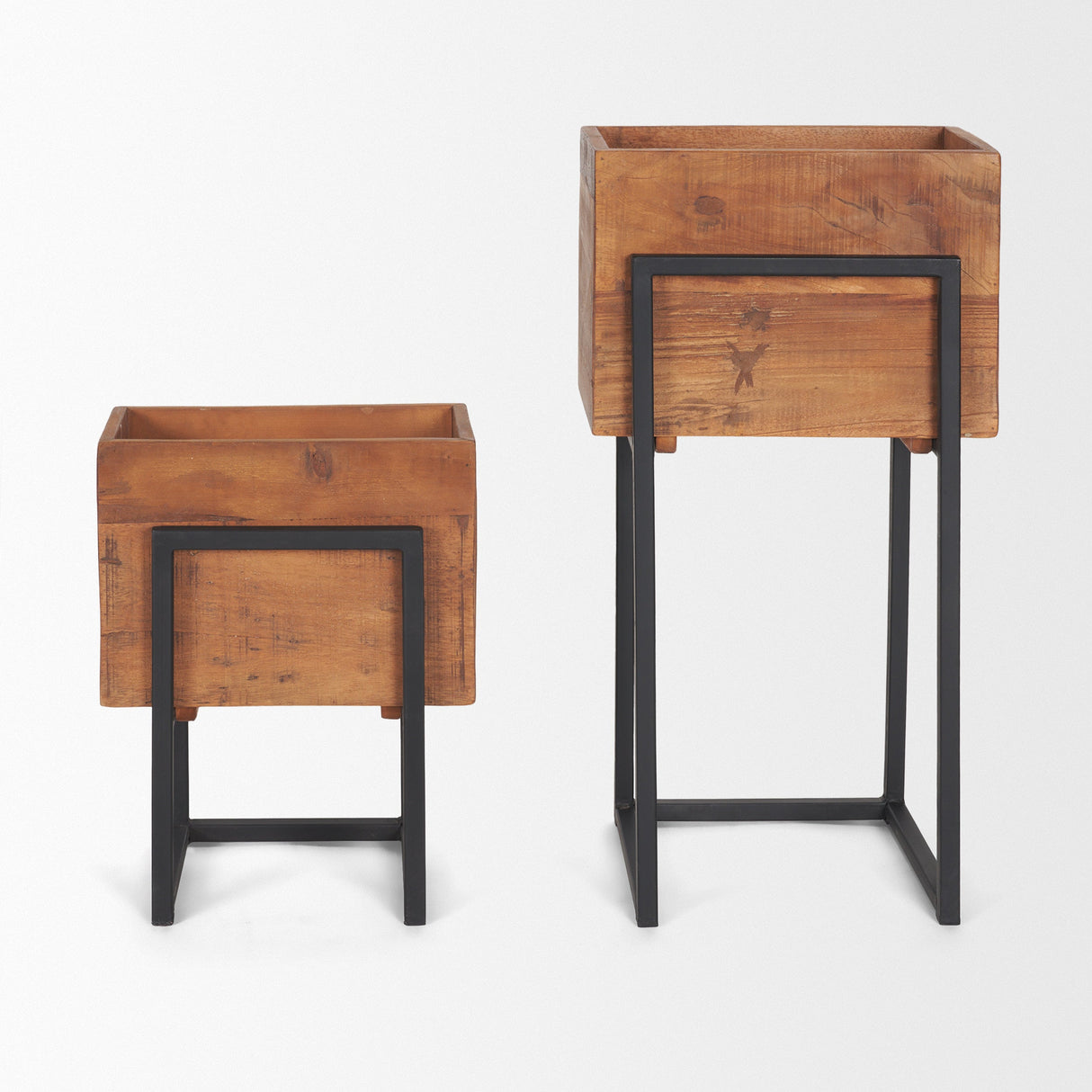 Jadine Set of 2 Medium Brown Wood w/ Black Metal Rectangle Frames by Mercana at Eve Furniture