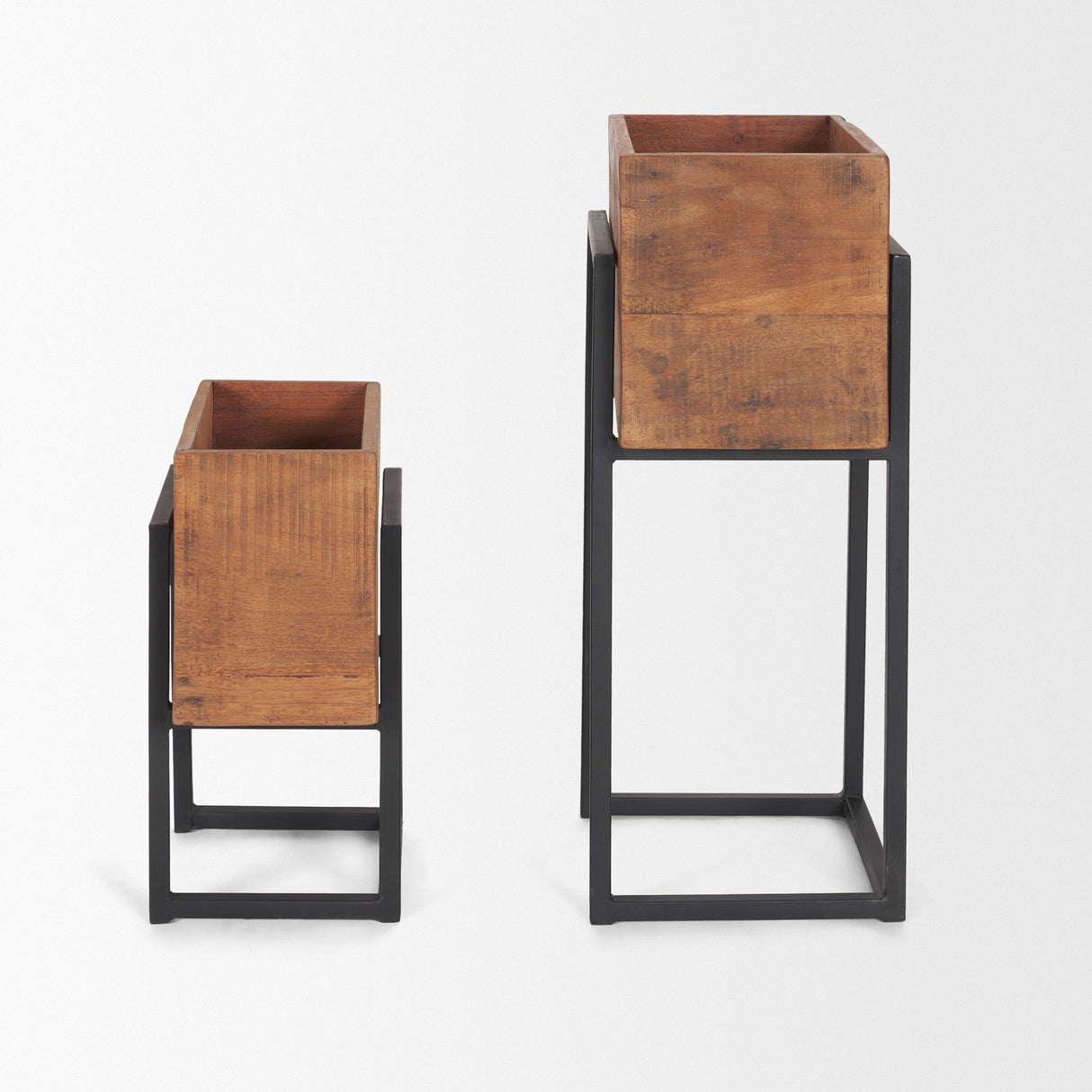 Jadine Set of 2 Medium Brown Wood w/ Black Metal Rectangle Frames by Mercana at Eve Furniture