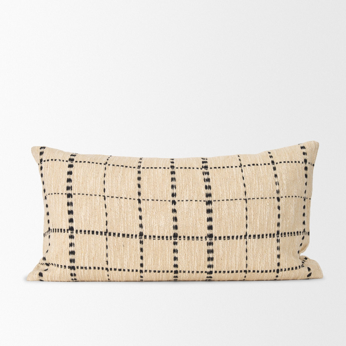 Jaela Beige and Black Striped Lumbar Pillow Cover w/Down Filler, Set of 2 by Mercana at Eve Furniture