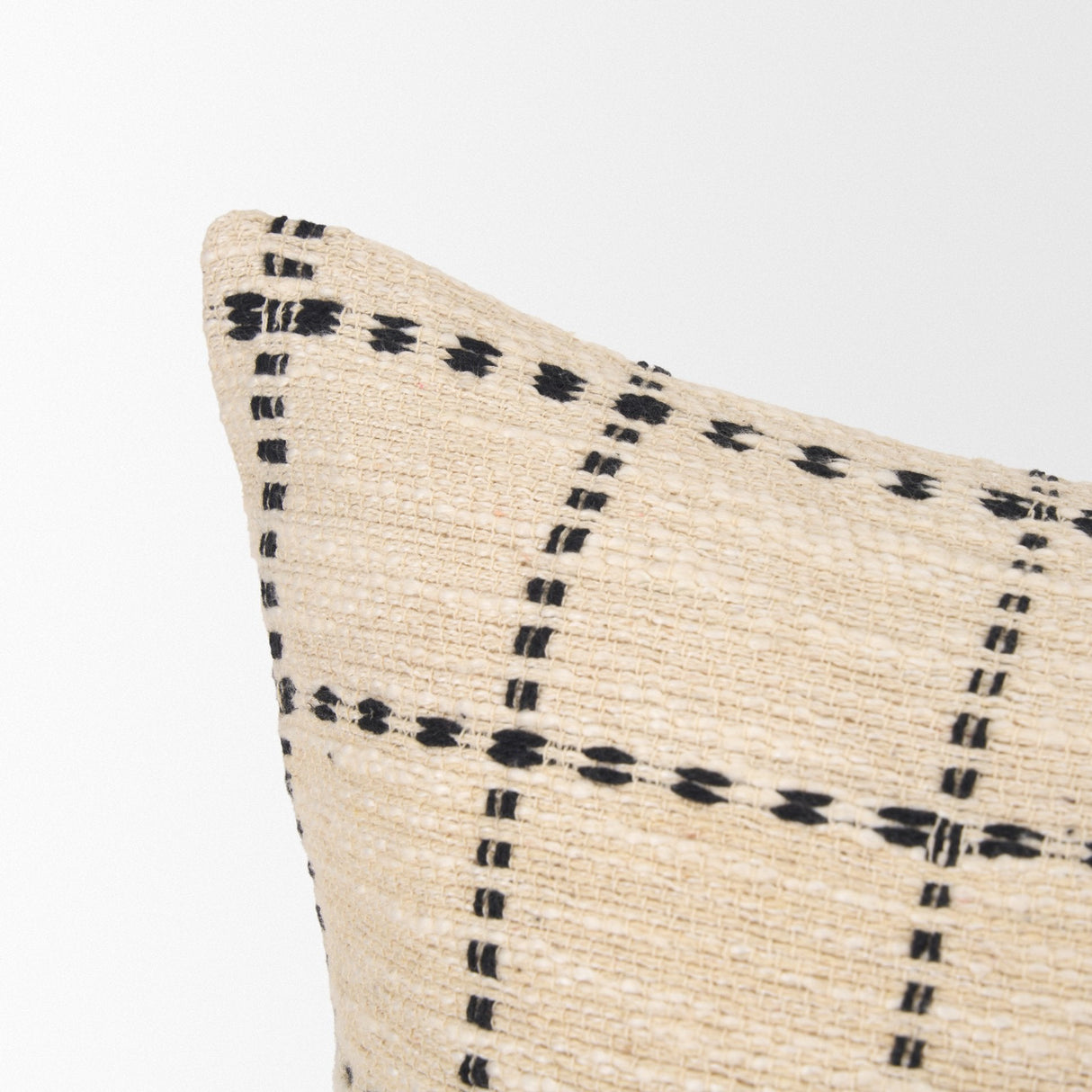 Jaela Beige/Black Striped Checkered Square Throw Pillow Cover w/Down Filler, Set of 2 by Mercana at Eve Furniture