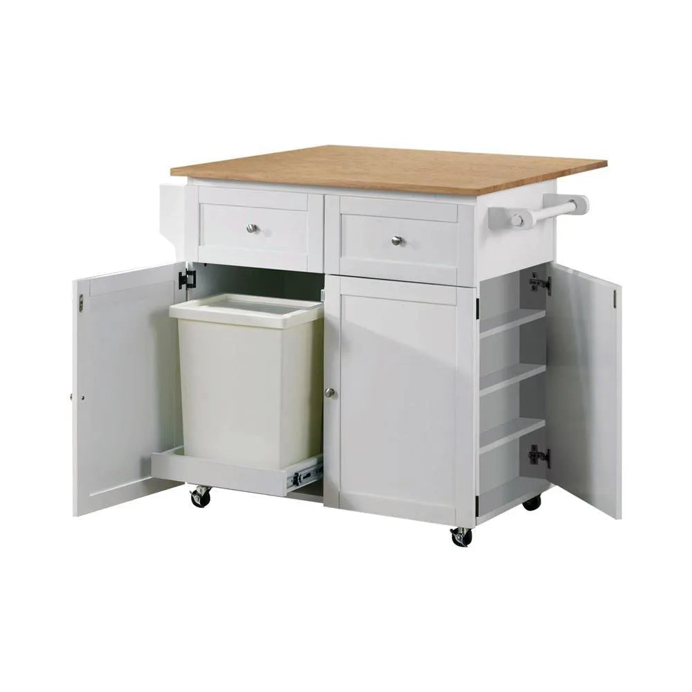 Jalen Natural Brown/White 3-Door Kitchen Cart with Casters by Coaster at Eve Furniture