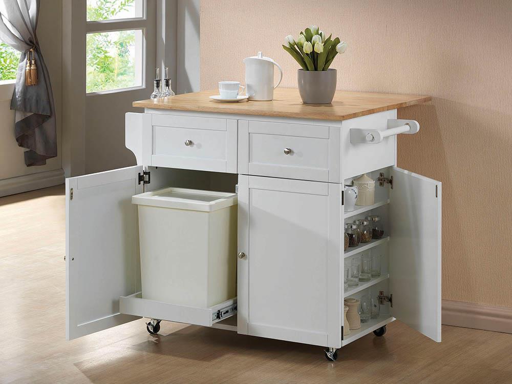 Jalen Natural Brown/White 3-Door Kitchen Cart with Casters by Coaster at Eve Furniture