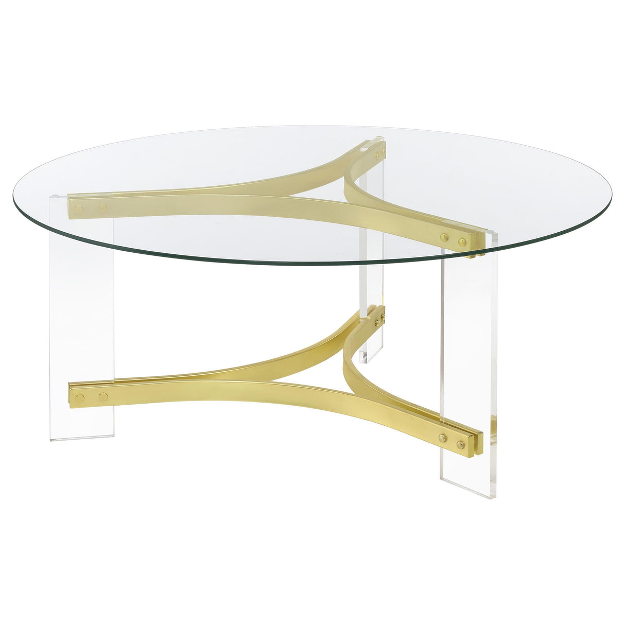 Janessa Matte Brass 3-Piece Acrylic Coffee and End Table Set by Coaster at Eve Furniture